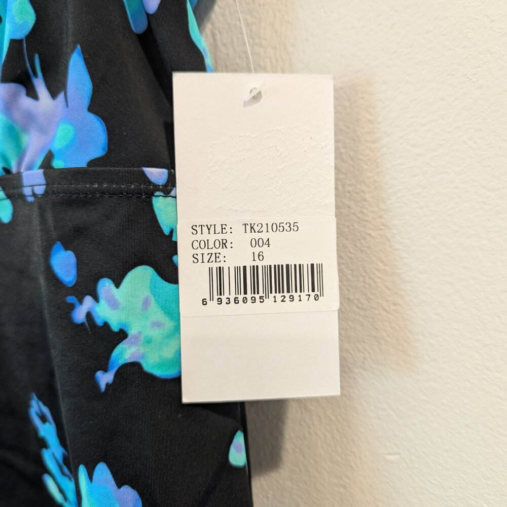FULLFITALL Nwt Flared Tankini 16 Blue Poppies / Black Flattering Relaxed Fit - Picture 10 of 11